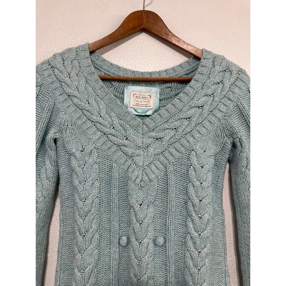 Old Navy Fisherman Cable Knit Bobble Wool Blend Sweater S Pastel Teal Soft Girl - Picture 5 of 14